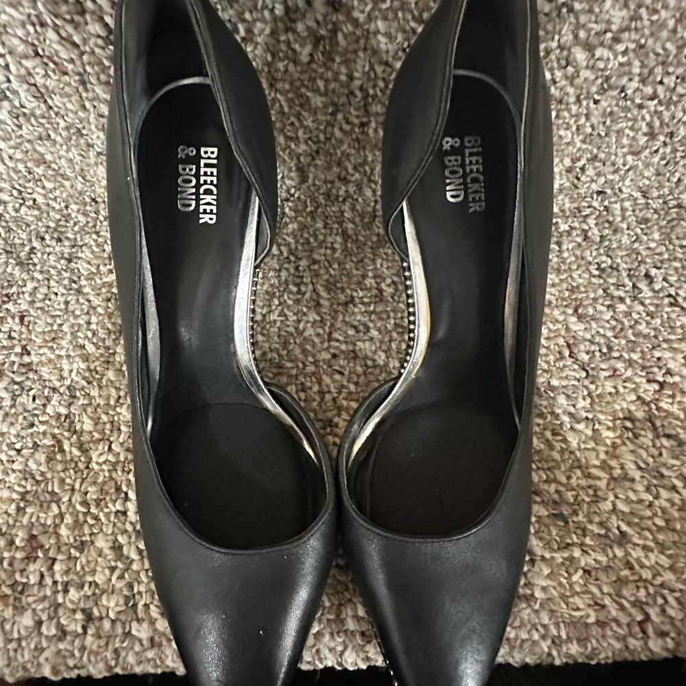 Silver studded black leather heels